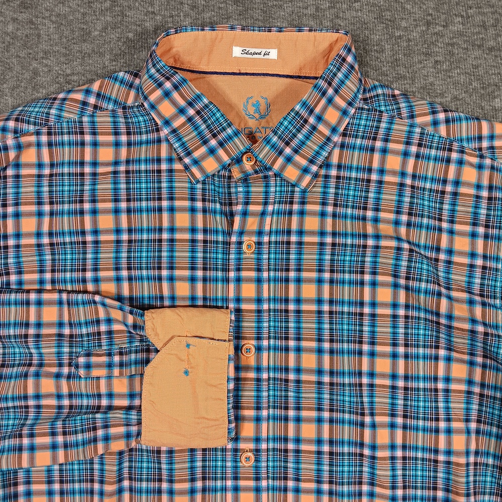 Bugatchi Uomo Shirt Mens XL Plaid Shaped Fit Long Sleeve Dress Button Up
